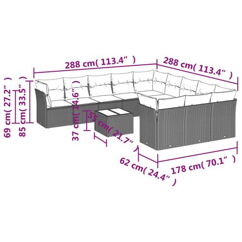 Sofasæt til haven 12 dele med hynder polyrattan sort