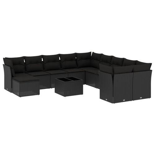 Sofasæt til haven 12 dele med hynder polyrattan sort
