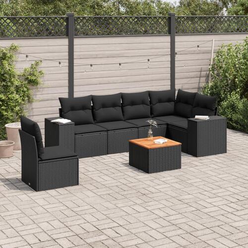 Sofasæt til haven 7 dele med hynder polyrattan sort