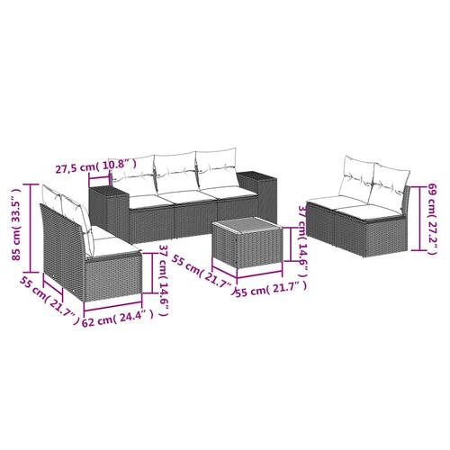 Sofasæt til haven 8 dele med hynder polyrattan beige