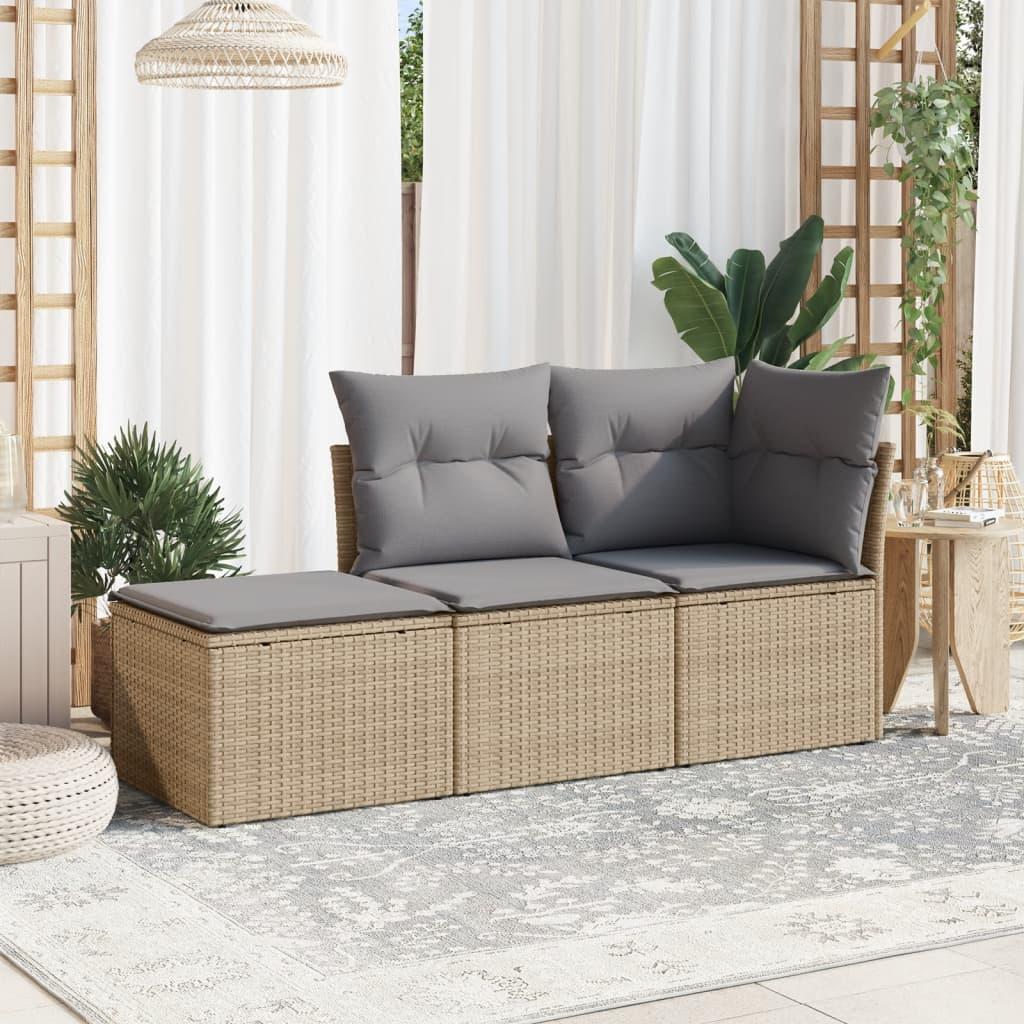 Sofasæt til haven 3 dele med hynder polyrattan beige billede
