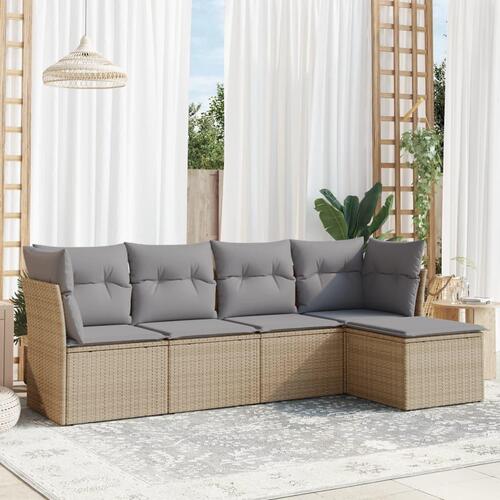 Sofasæt til haven 5 dele med hynder polyrattan beige