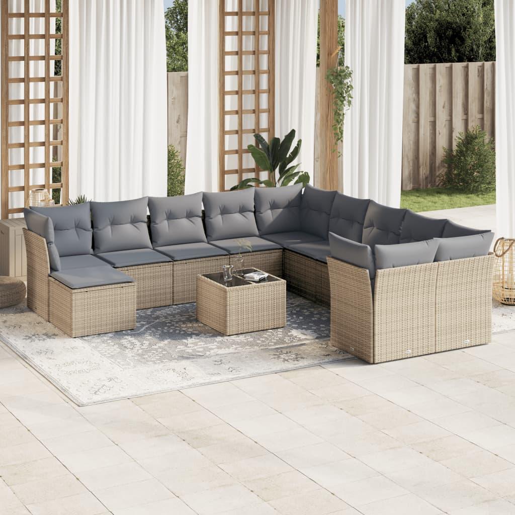 Sofasæt til haven - 12 dele med hynder i polyrattan, beige