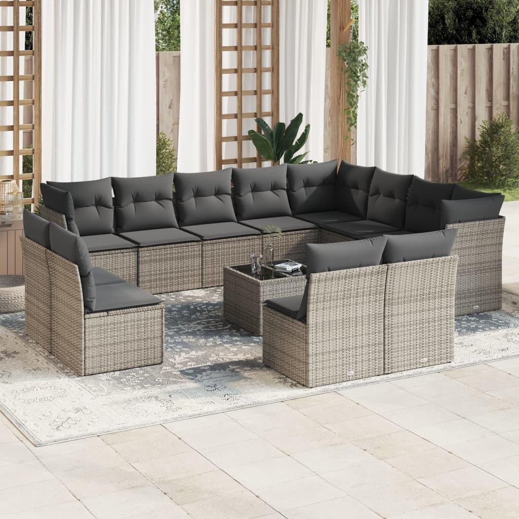 Sofasæt til haven 13 dele med hynder polyrattan grå billede