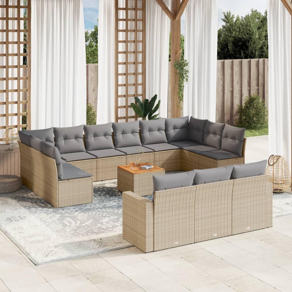 Sofasæt til haven 14 dele med hynder polyrattan beige billede