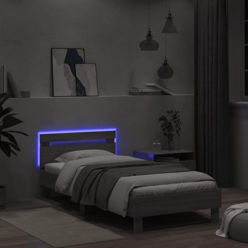 Sengeramme med sengegavl og LED-lys 100x200 cm - grå sonoma-eg