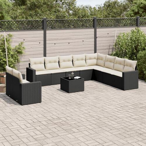 Sofasæt til haven 11 dele med hynder polyrattan sort