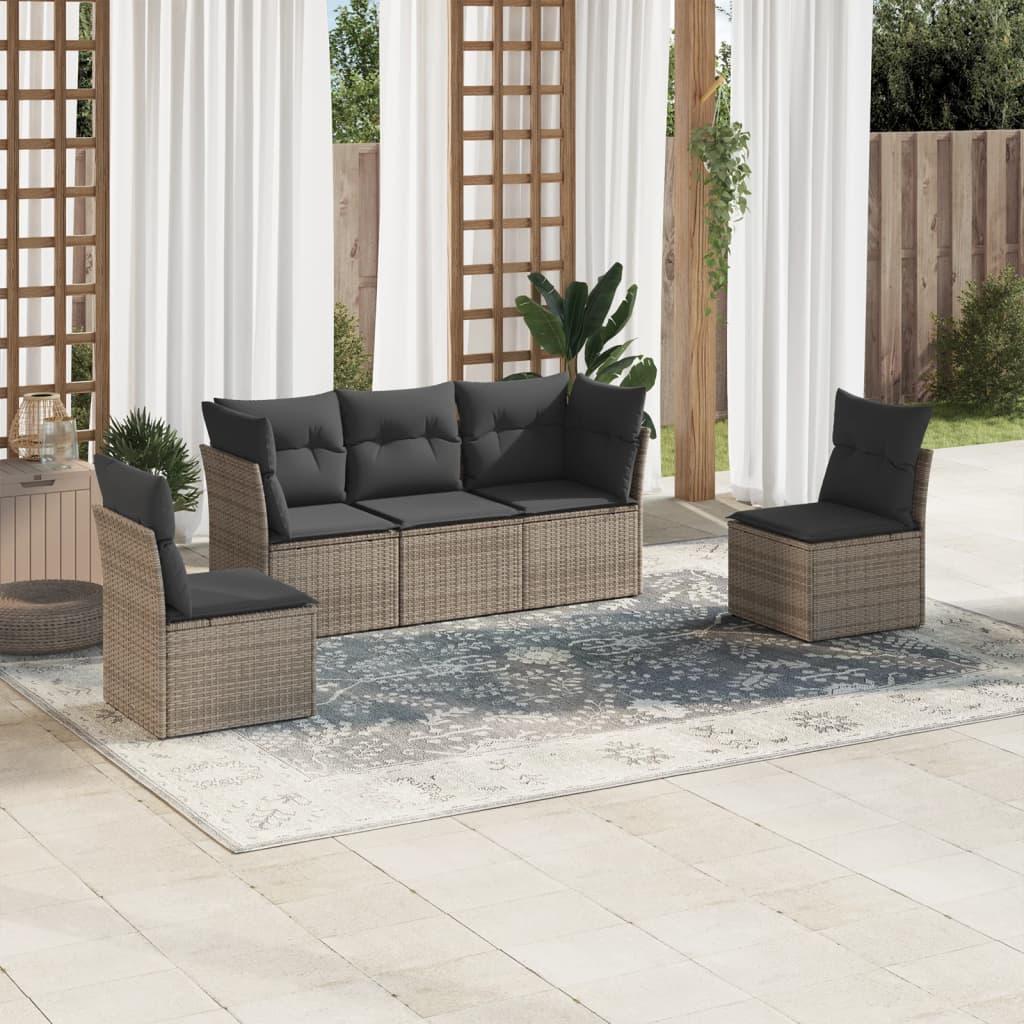 Sofasæt 5 dele med hynder polyrattan grå billede