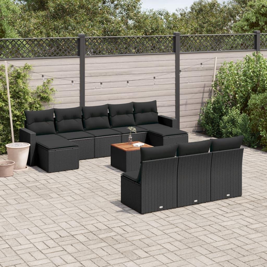 Sofasæt til haven 11 dele med hynder polyrattan sort billede