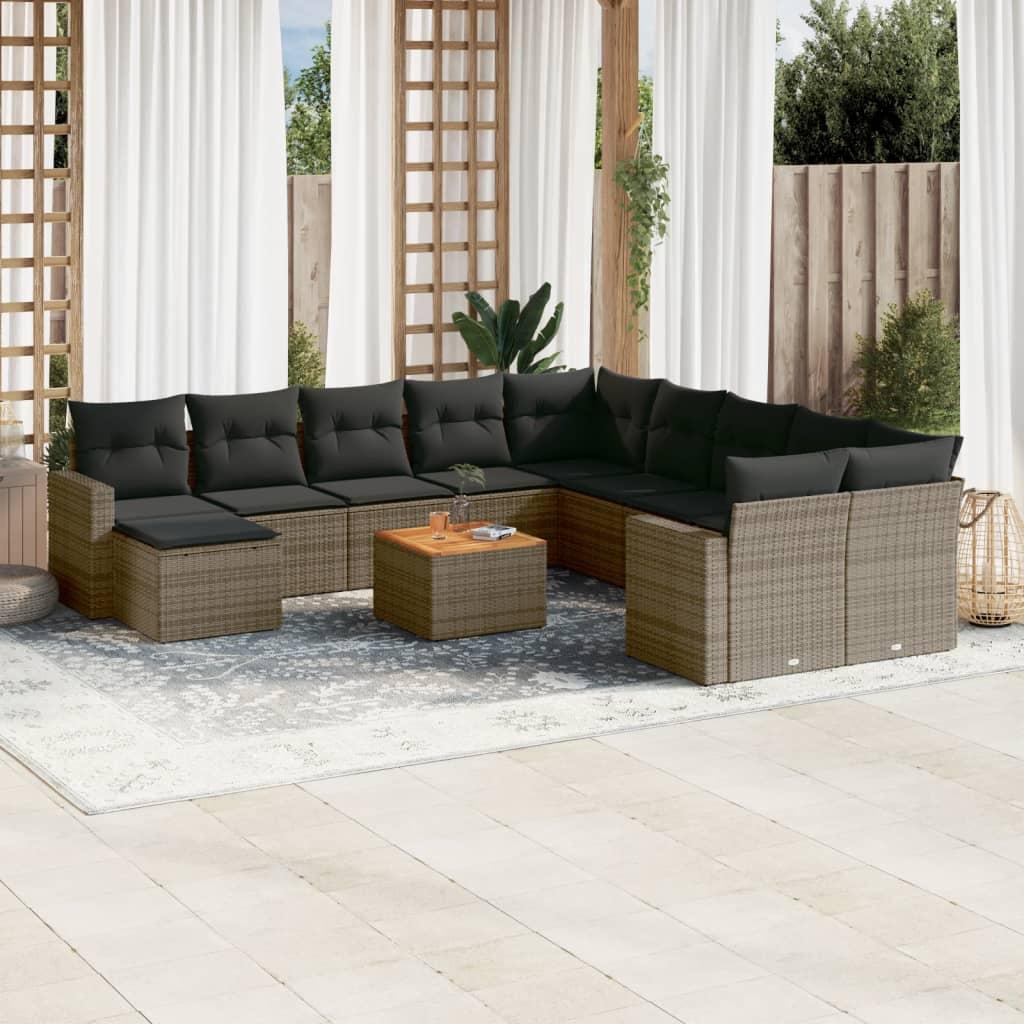 Havesofasæt i polyrattan - 12 dele med hynder, grå billede