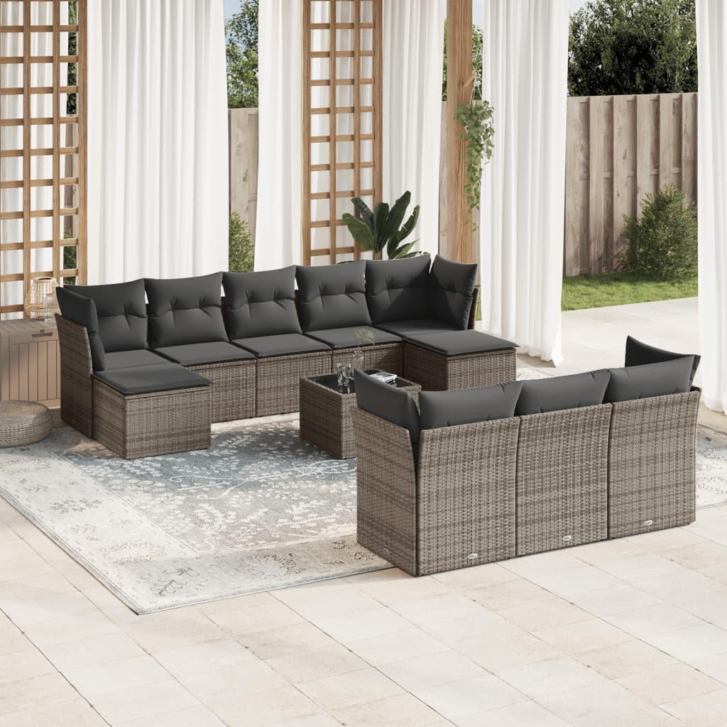 Sofasæt til haven 10 dele med hynder polyrattan grå