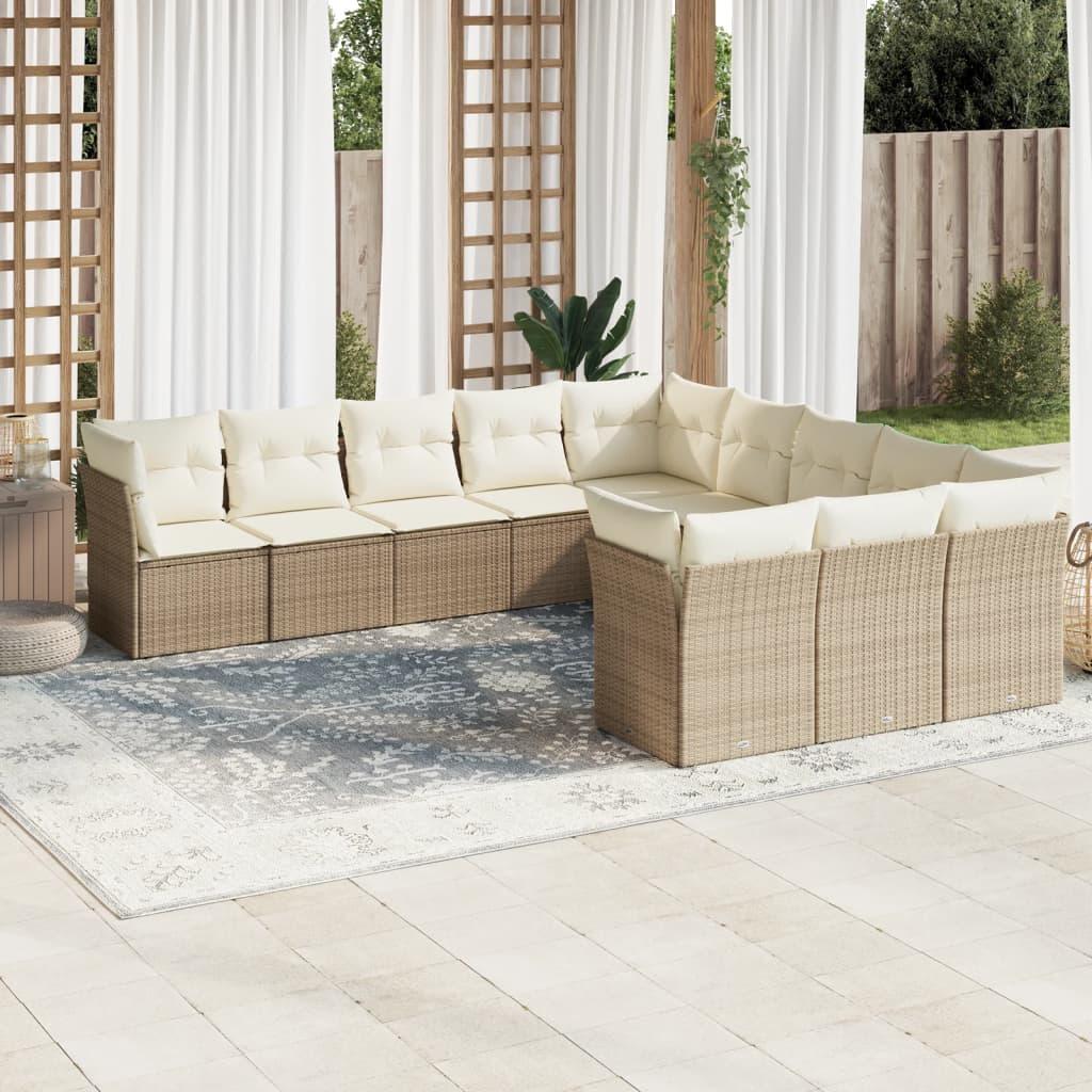 Sofasæt til haven 11 dele med hynder polyrattan beige