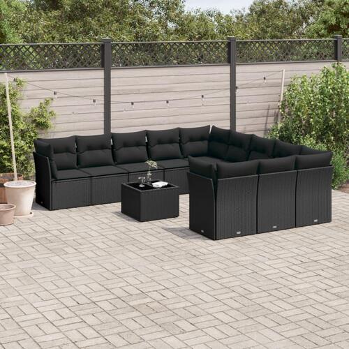 Sofasæt til haven 12 dele med hynder polyrattan sort