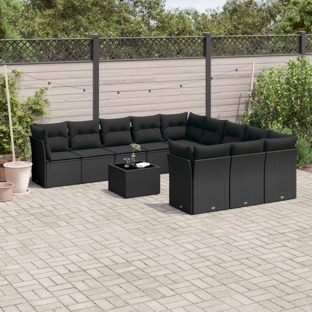 Sofasæt til haven 12 dele med hynder polyrattan sort