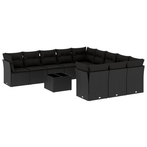 Sofasæt til haven 12 dele med hynder polyrattan sort
