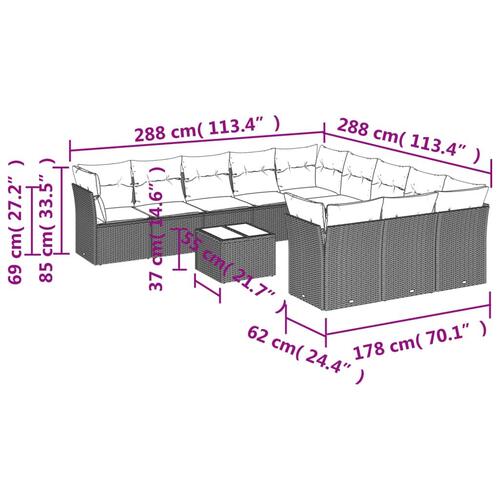 Sofasæt til haven 12 dele med hynder polyrattan sort