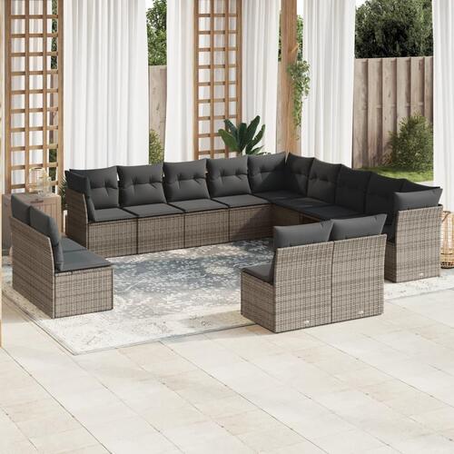 Sofasæt til haven 12 dele med hynder polyrattan grå