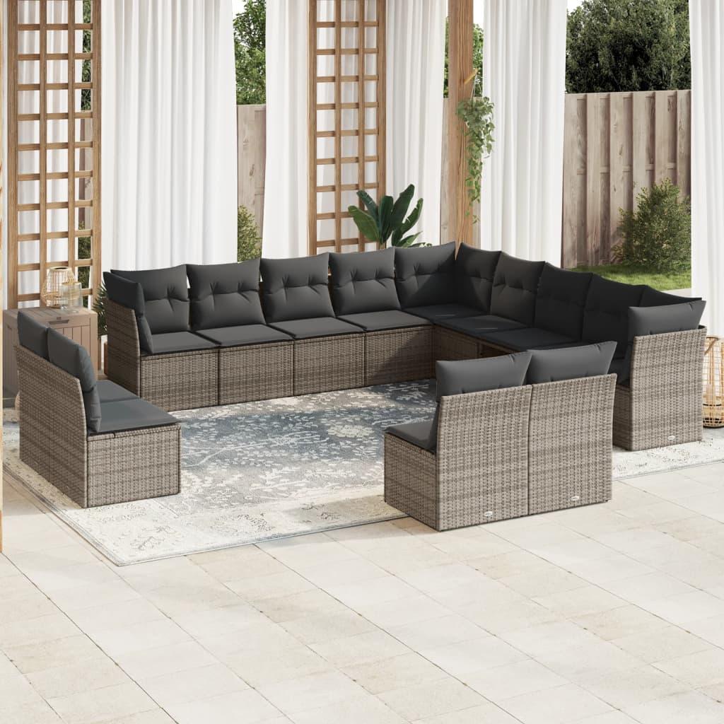 Sofasæt til haven 12 dele med hynder polyrattan grå