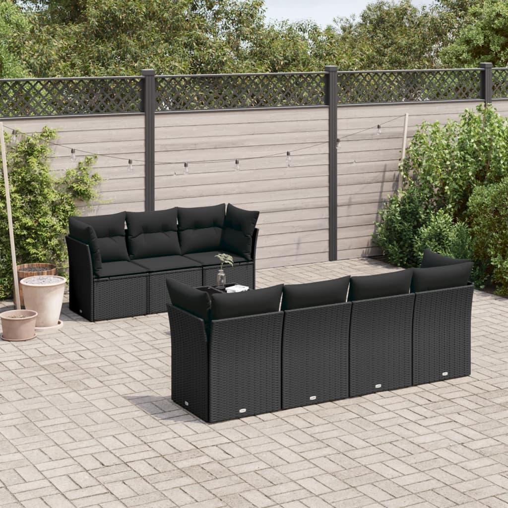 Sofasæt til haven 8 dele med hynder polyrattan sort