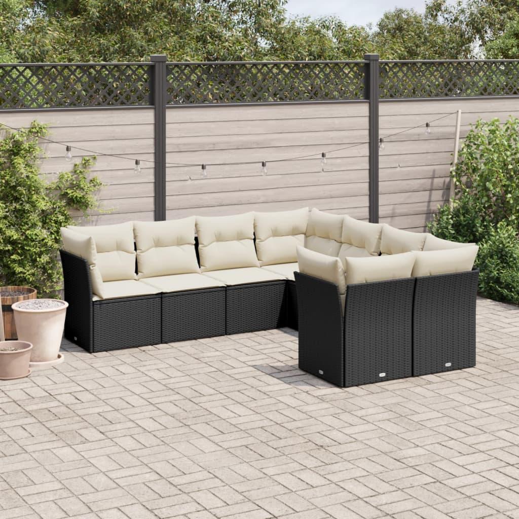 Sofasæt til haven 8 dele med hynder polyrattan sort billede