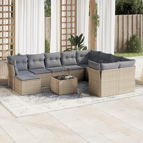 Sofasæt til haven 11 dele med hynder polyrattan beige