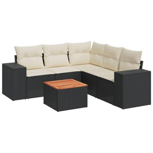 Sofasæt til haven 6 dele med hynder polyrattan sort