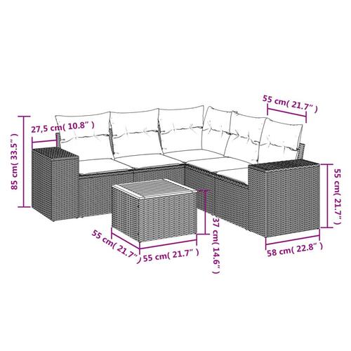 Sofasæt til haven 6 dele med hynder polyrattan sort