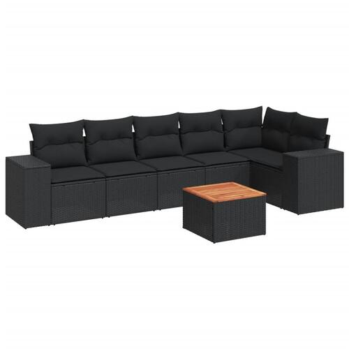 Sofasæt til haven 7 dele med hynder polyrattan sort