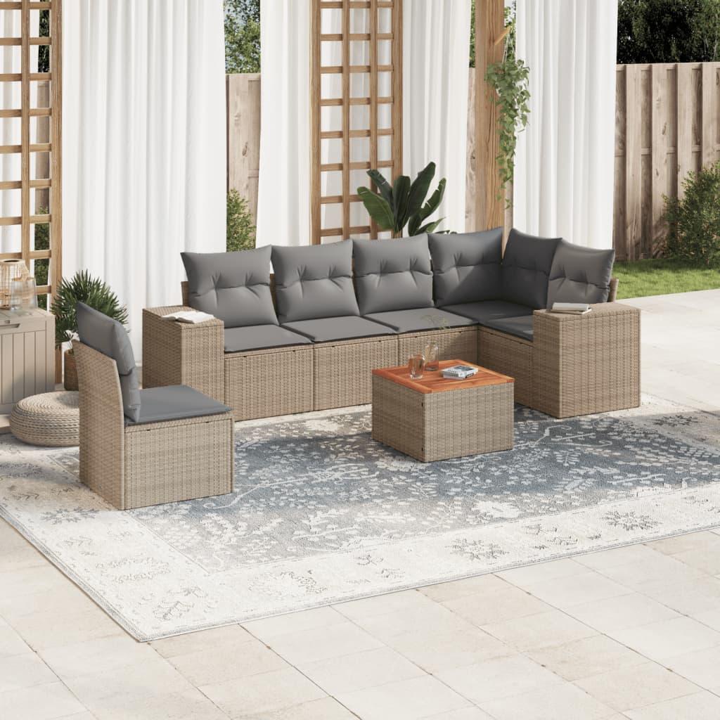 Sofasæt til haven 7 dele med hynder polyrattan beige