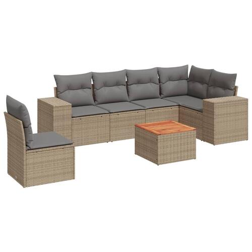 Sofasæt til haven 7 dele med hynder polyrattan beige