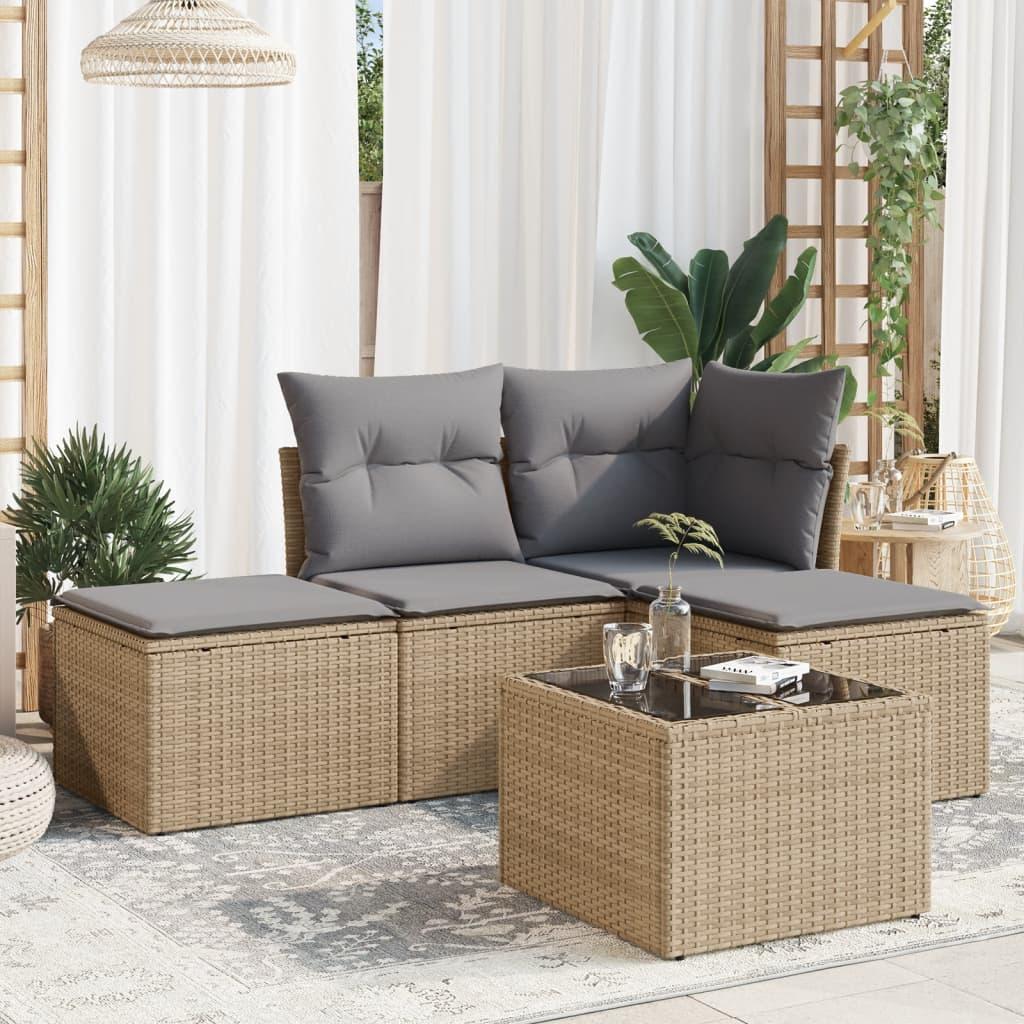 Sofasæt til haven 5 dele med hynder polyrattan beige billede