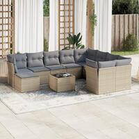 Sofasæt til haven 11 dele med hynder polyrattan beige