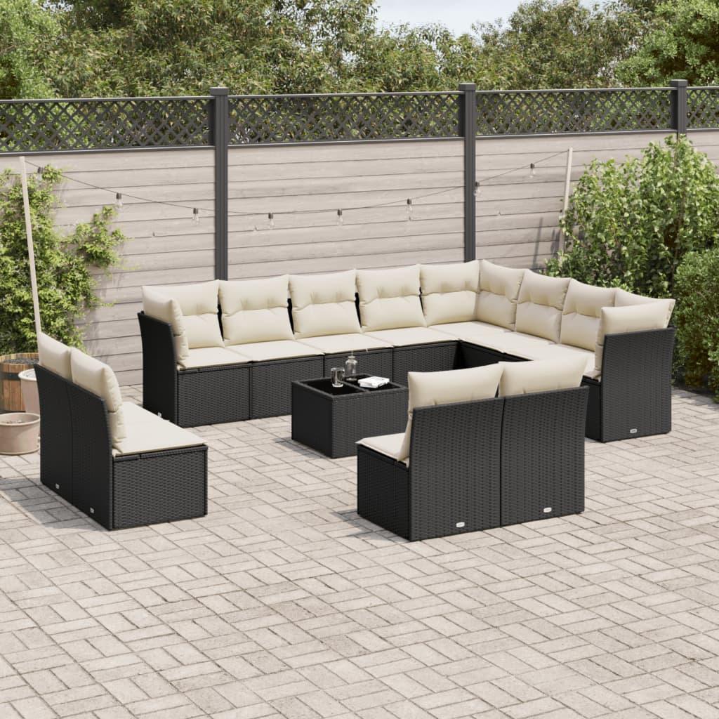 Sofasæt til haven i polyrattan - 13 dele med hynder, sort