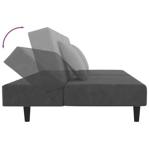2-personers sovesofa med 2 puder fløjl mørkegrå