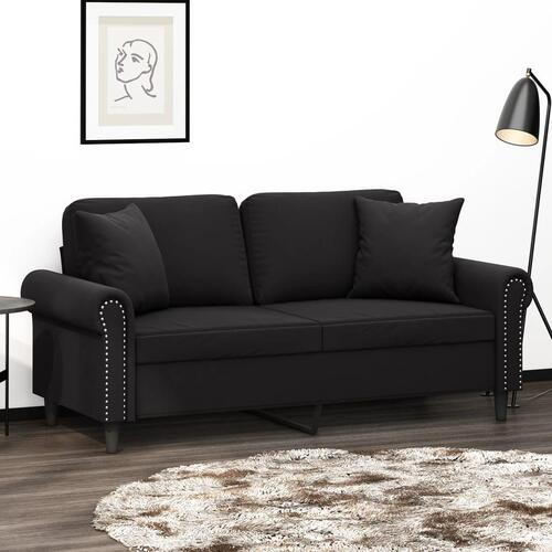 2-personers sofa med pyntepuder 140 cm velour sort