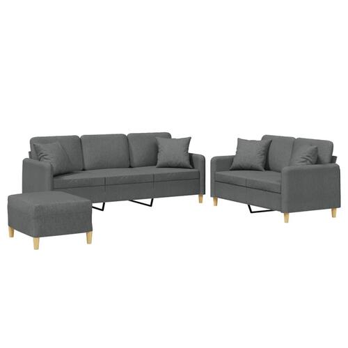 3 personers sofa med puder stof mørkegrå
