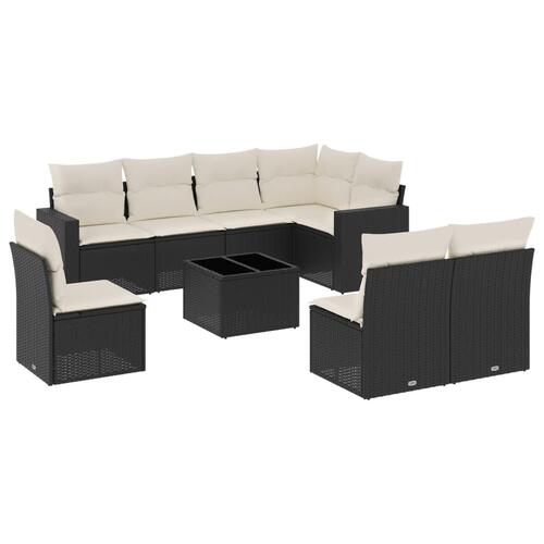 Sofasæt til haven 9 dele med hynder polyrattan sort