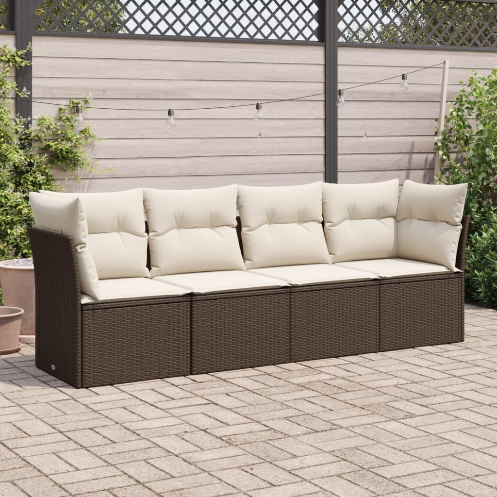 Sofasæt til haven 4 dele med hynder polyrattan brun billede