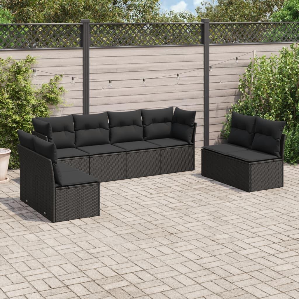 Sofasæt til haven 8 dele med hynder polyrattan sort billede