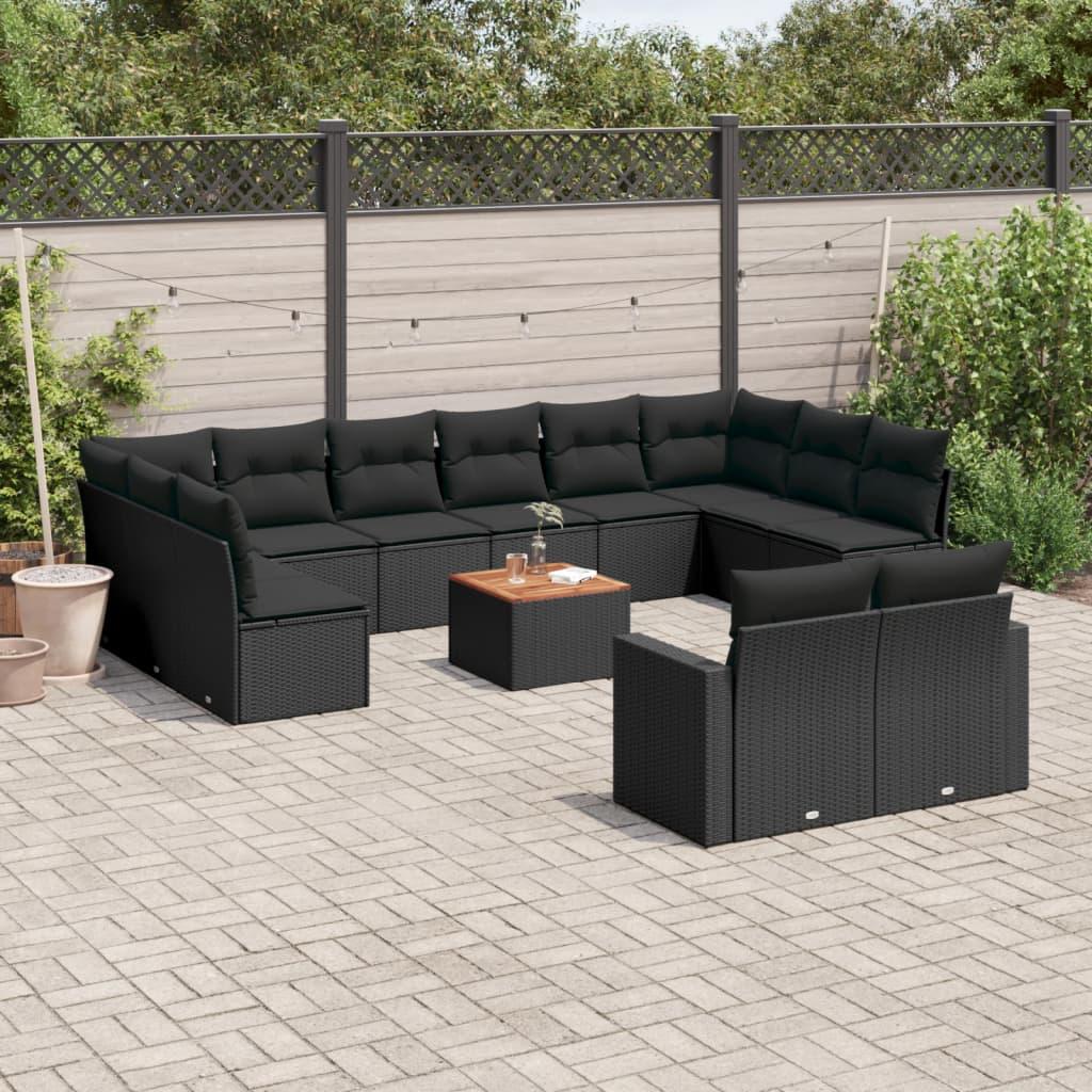 Sofasæt til haven i polyrattan - 13 dele med hynder, sort