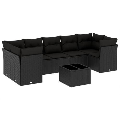 Sofasæt til haven 8 dele med hynder polyrattan sort
