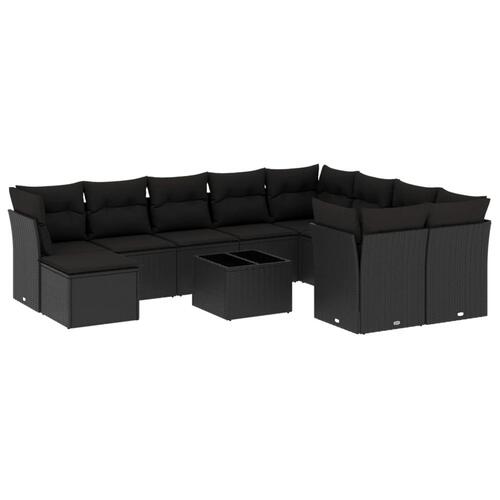 Sofasæt til haven 11 dele med hynder polyrattan sort