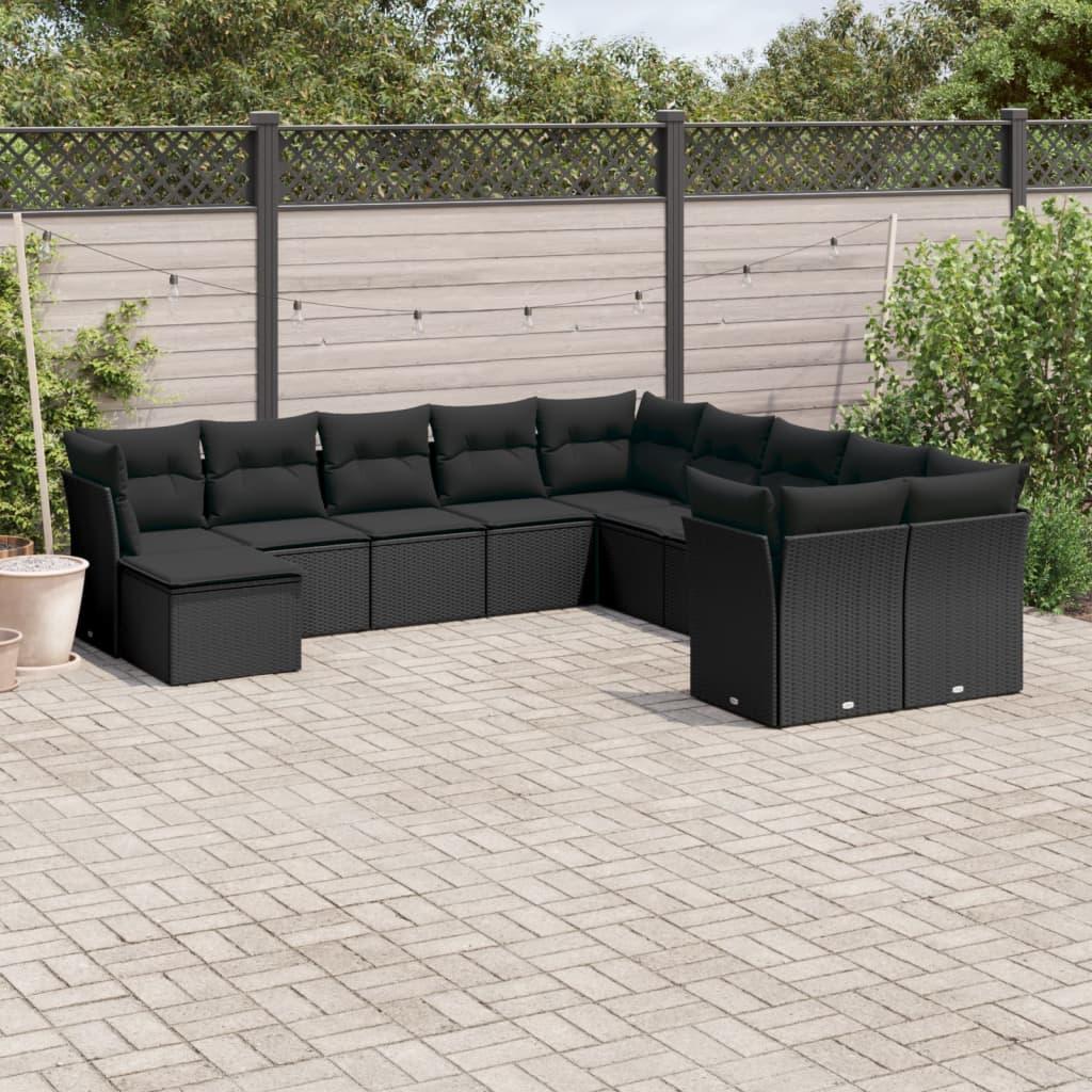 Sofasæt til haven 11 dele med hynder polyrattan sort