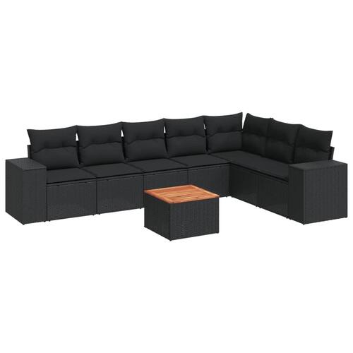 Sofasæt til haven 8 dele med hynder polyrattan sort