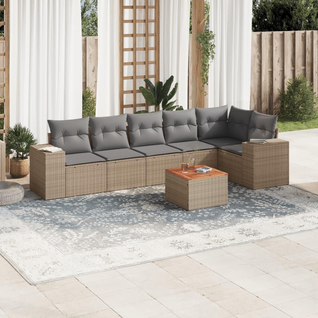 Sofasæt til haven 7 dele med hynder polyrattan beige