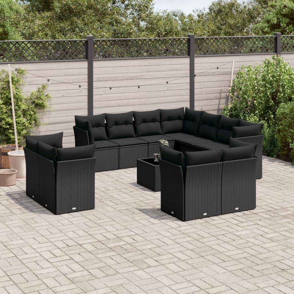 Sofasæt til haven 12 dele med hynder polyrattan sort