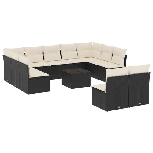 Sofasæt til haven 12 dele med hynder polyrattan sort
