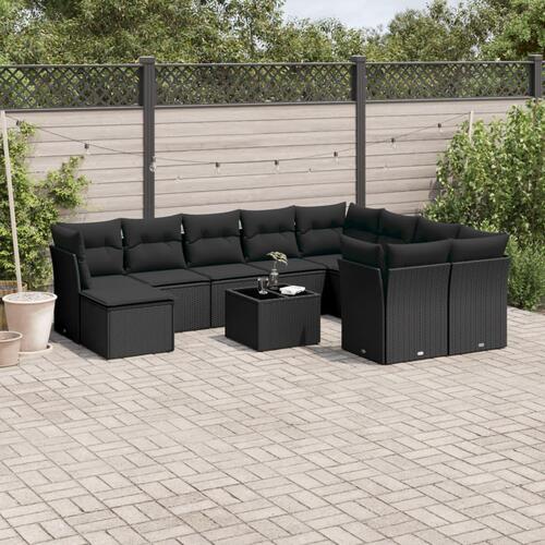 Sofasæt til haven 11 dele med hynder polyrattan sort