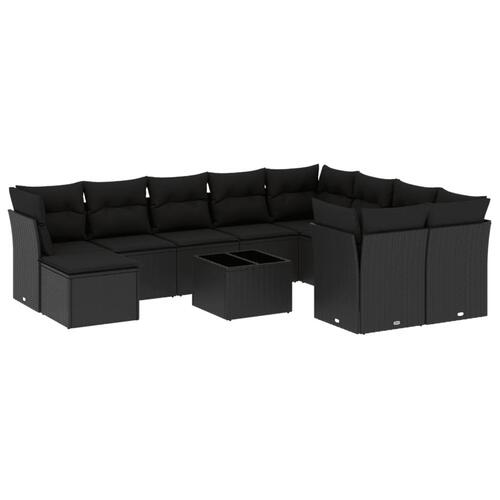 Sofasæt til haven 11 dele med hynder polyrattan sort