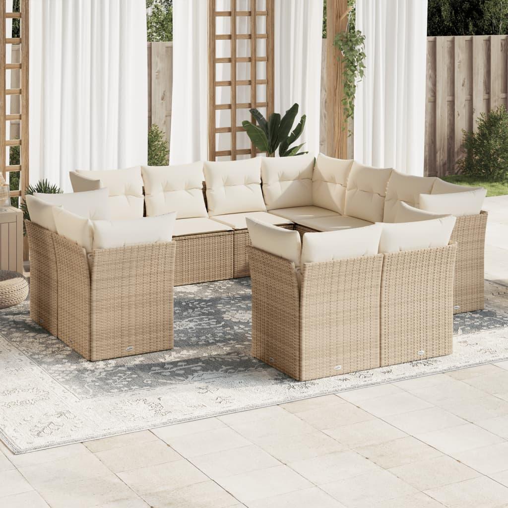 Sofasæt til haven 11 dele med hynder polyrattan beige